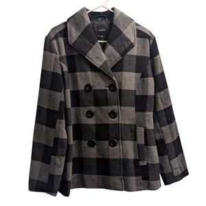 Rampage Dark Gray & Heather Black Plaid Peacoat M